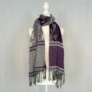 Boho Grunge Reversible Purple Gray Fringe Scarf Shawl Wrap
